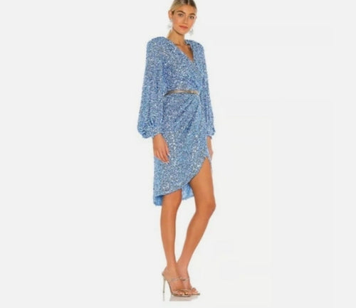 Bronx And Banco Elizabeth Midi Dress in Ice Blue Size (8)L Retails $555