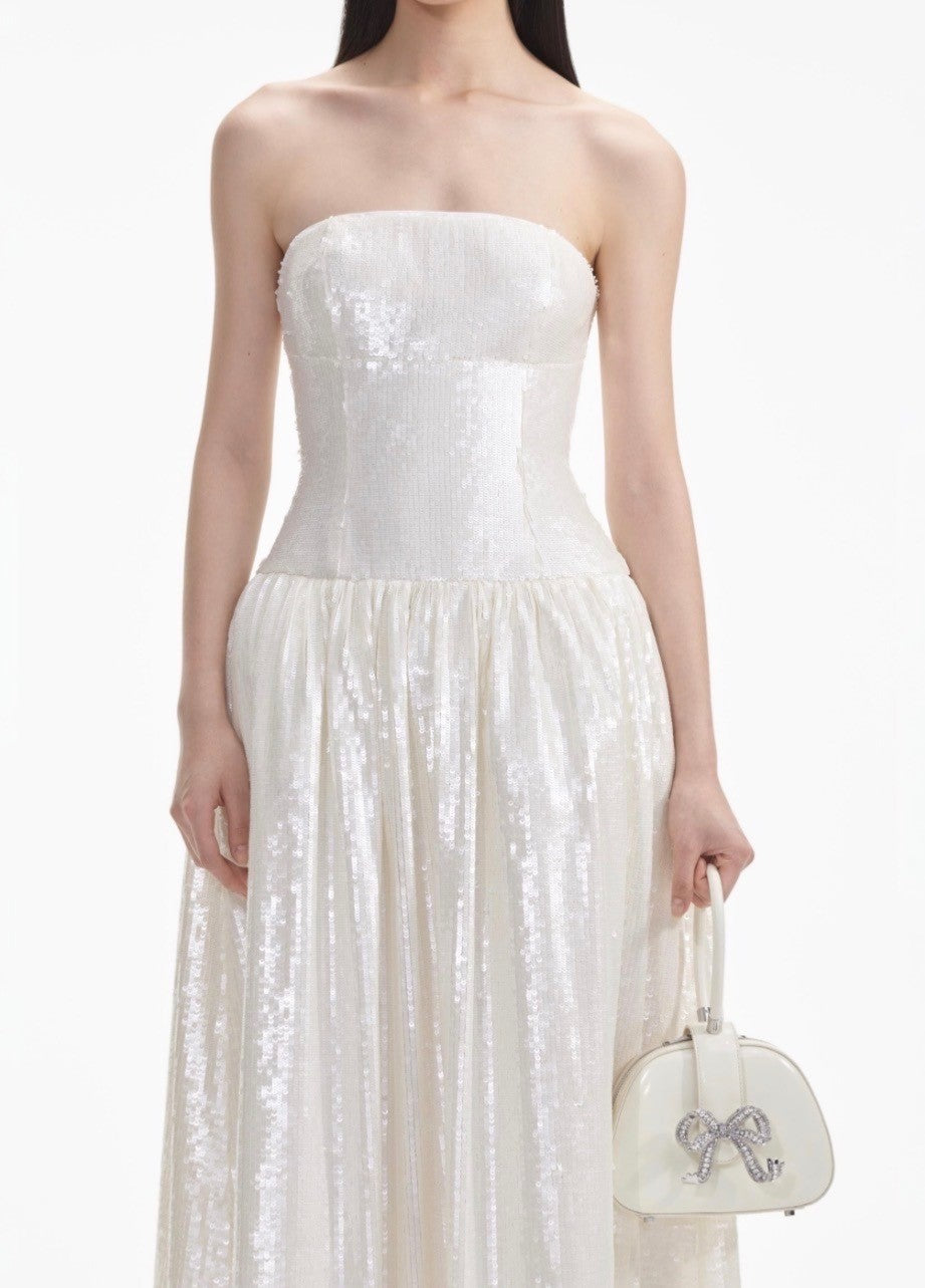 NWT self-portrait Cream Sequin Bandeau Midi Dress Size 6 Retails $700