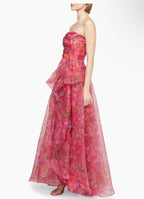 Theia Taytum Floral Organza Strapless Gown Size 6 Retails $945