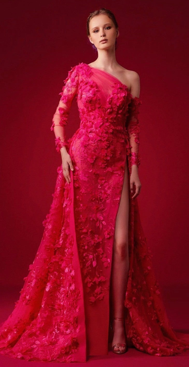 GATTINOLLI BY MARWAN Tulle Asymmetric Dress with Overskirt and Floral Size 12