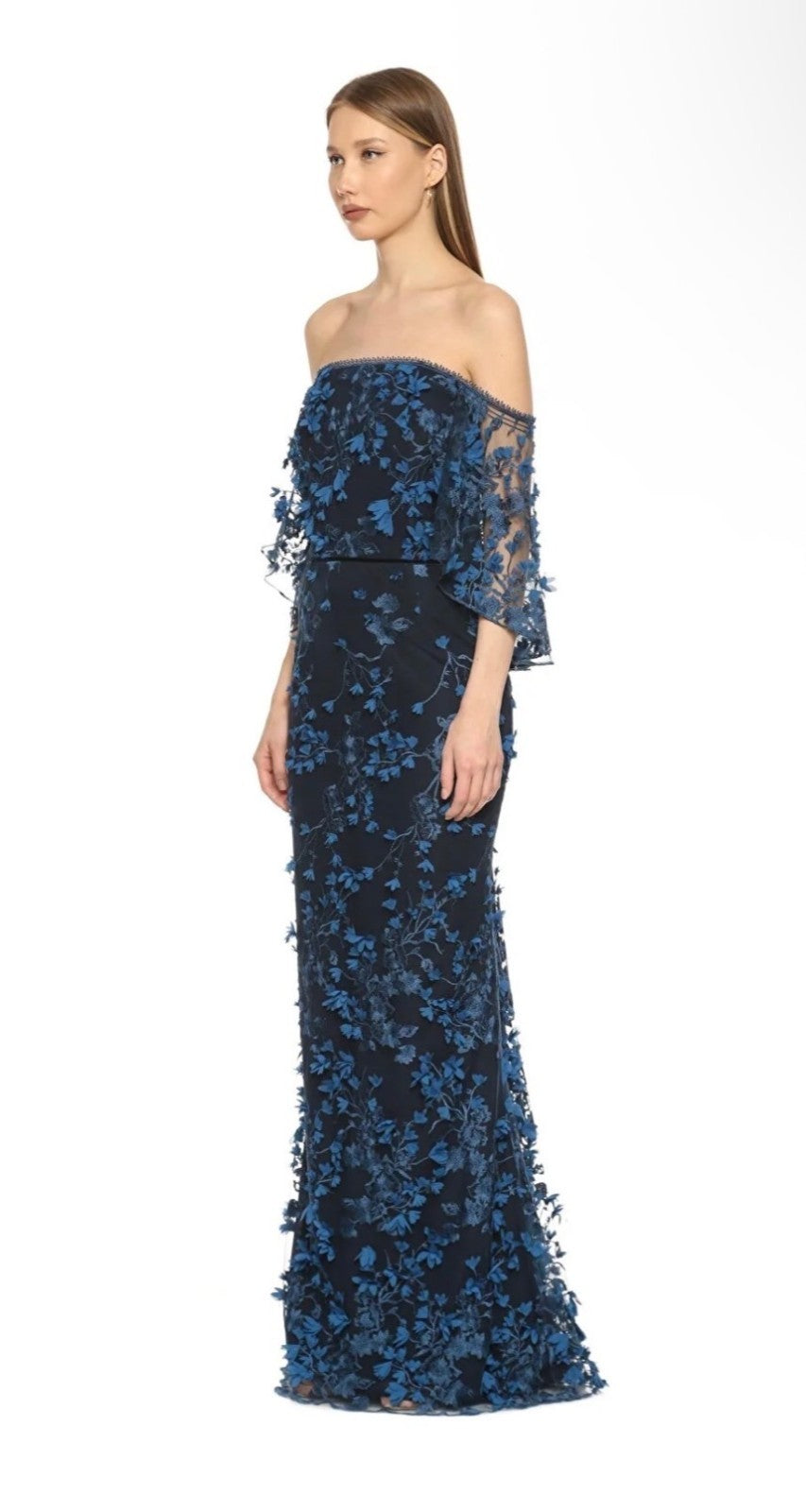 MARCHESA NOTTE Lacivert Gece Elbisesi Size 10 Retails $1,095