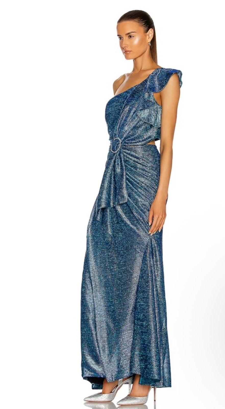 PATBO Metallic One Shoulder Maxi Dress Size 2 Retails $895
