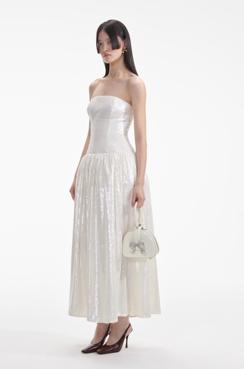 NWT self-portrait Cream Sequin Bandeau Midi Dress Size 6 Retails $700