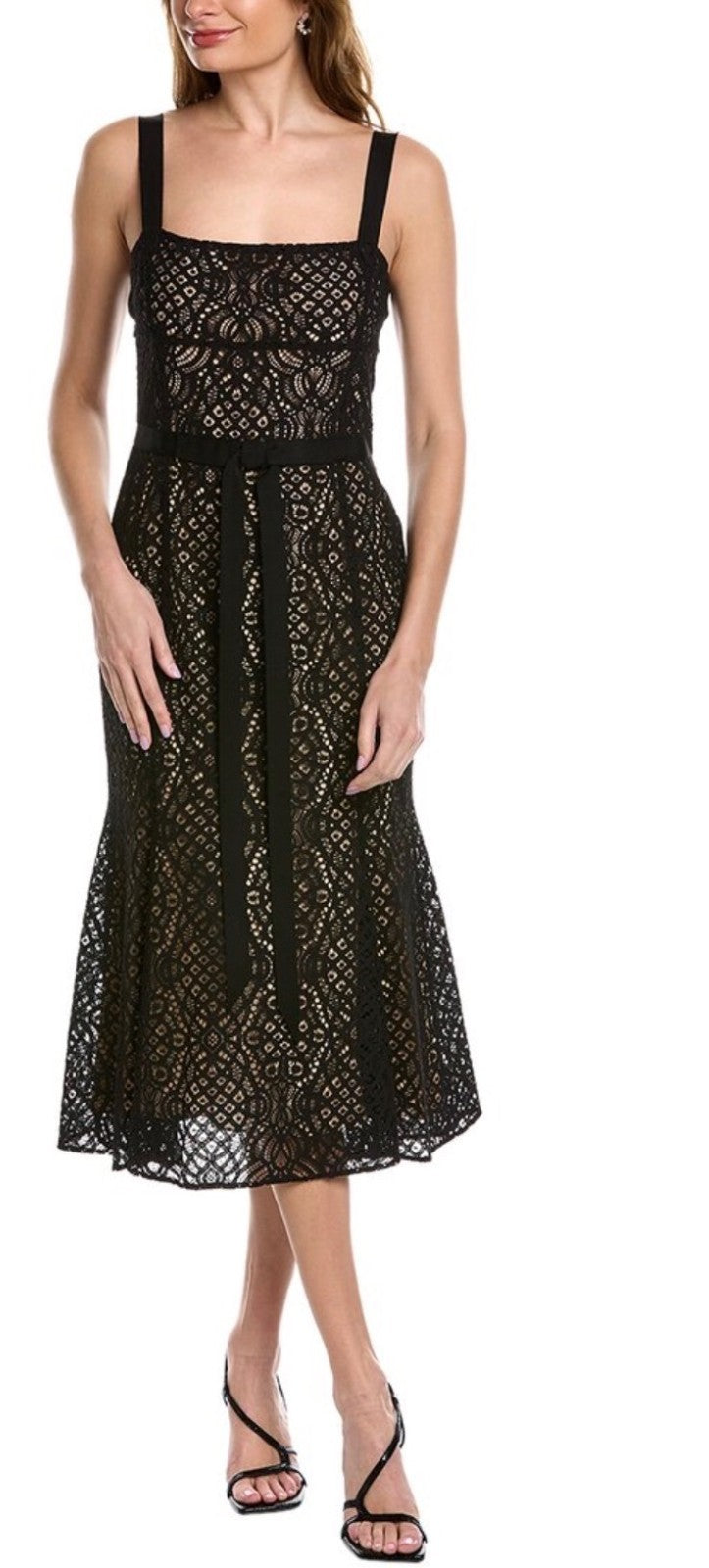 OSCAR DE LA RENTA Bow-embellished Corded Lace Midi Dress In Black Size 10 Retail