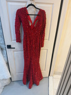 ALBINA DYLA RED EMBELLISHED LONG-SLEEVE DRESS WITH V-NECKLINE Size S Retails 1,0