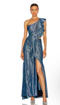 PATBO Metallic One Shoulder Maxi Dress Size 2 Retails $895