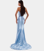 Albina Dyla Baby Blue Draped Dress Size 38 Retails $850