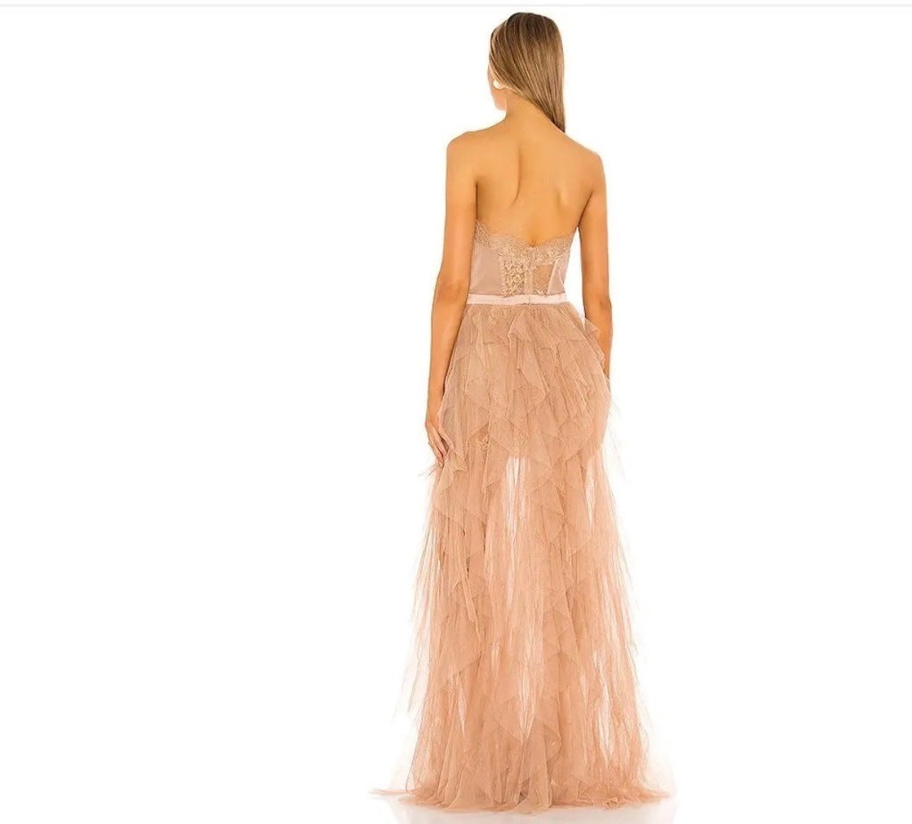 FOR LOVE & LEMONS X Bustier Gown - Warm Taupe Size XS