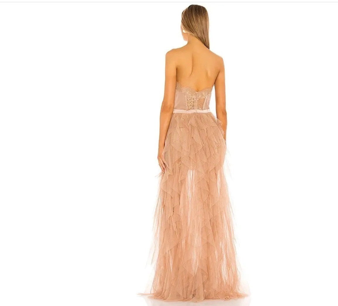 FOR LOVE & LEMONS X Bustier Gown - Warm Taupe Size XS