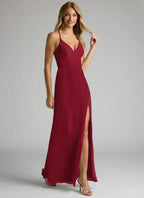 NWT Azazie Becca Burgundy Sheath V-Neck Chiffon Dress Size 0