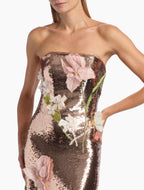 Monique Lhillier Sequined Floral Embroidered Column Gown Size 10 Retails $8,495