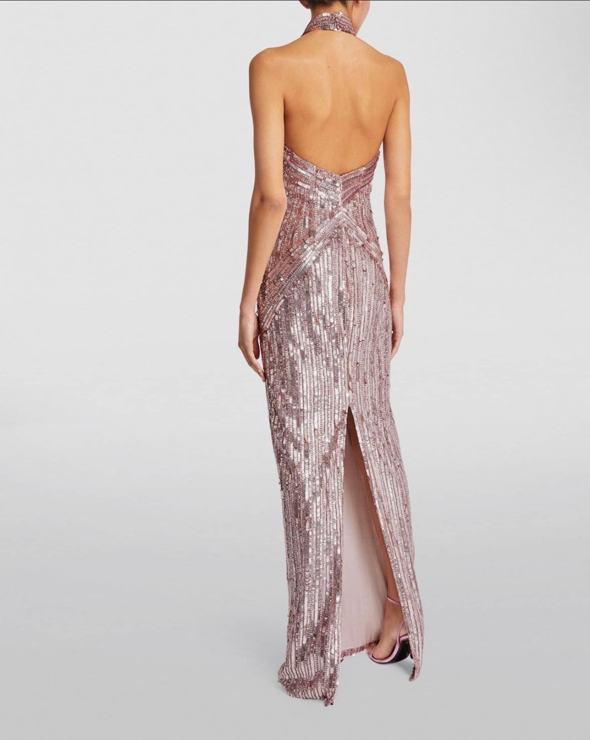 PAMELLA ROLAND Sequinned Embellished Halterneck Gown Size 4 Retails $10,500