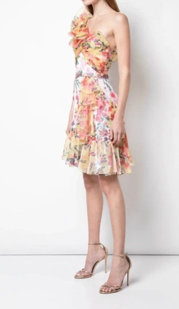 Marchesa Notte Ombre Sequin One-Shoulder Flutter Dress Size 6 Retails $895