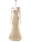 NWT JOVANI GOLD RUCHED ONE SHOULDER EVENING GOWN Size 12 Retails $440