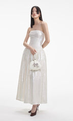 NWT self-portrait Cream Sequin Bandeau Midi Dress Size 6 Retails $700