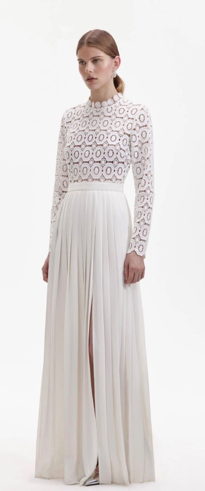 Self-Portrait Mock Neck White Long Dress Size 10