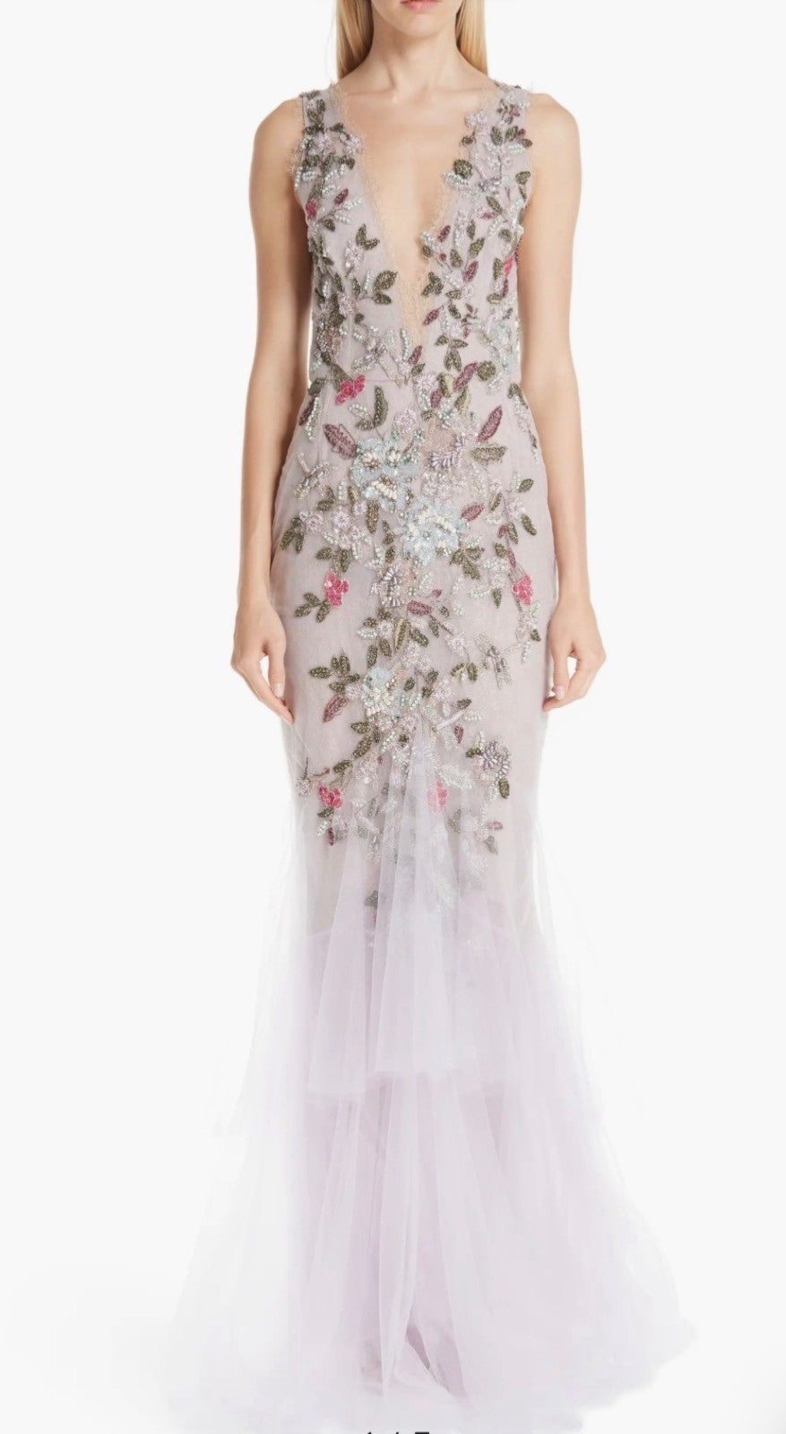 Marchesa Embroidered Floral Evening Dress Size 12 Retails $6,995