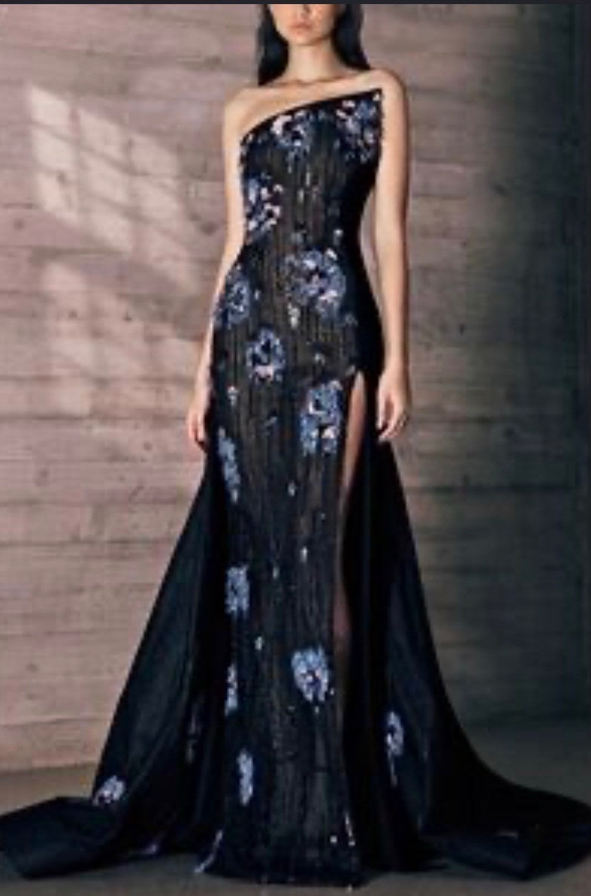 Tony Ward Pret-A-Porter Flowers Embroidered Black Tulle Dress Size 40 Retails 9K