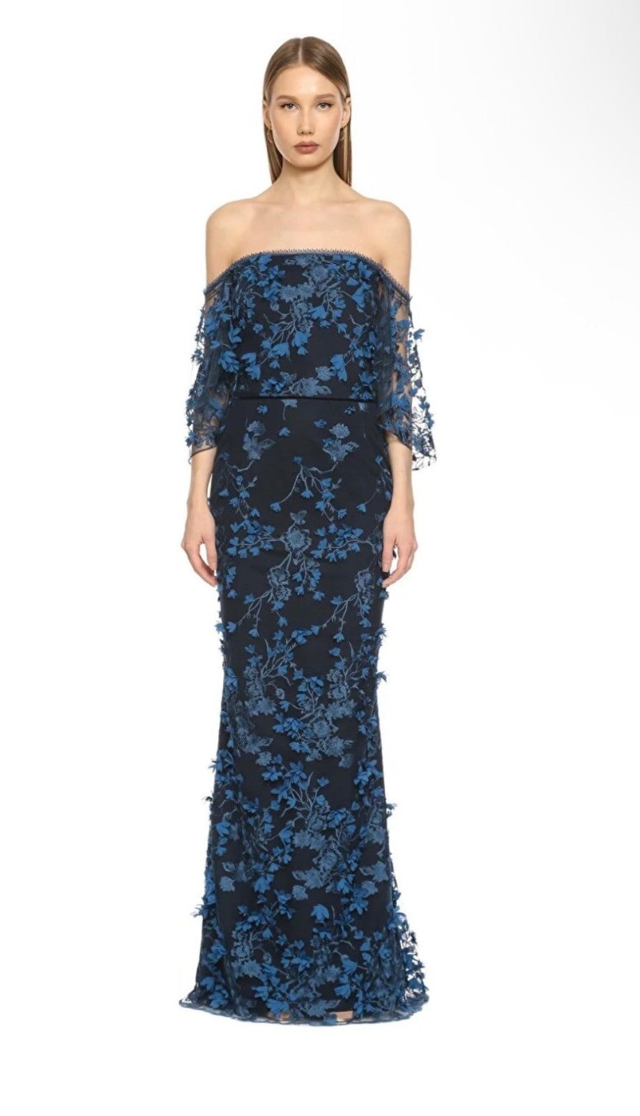 MARCHESA NOTTE Lacivert Gece Elbisesi Size 10 Retails $1,095