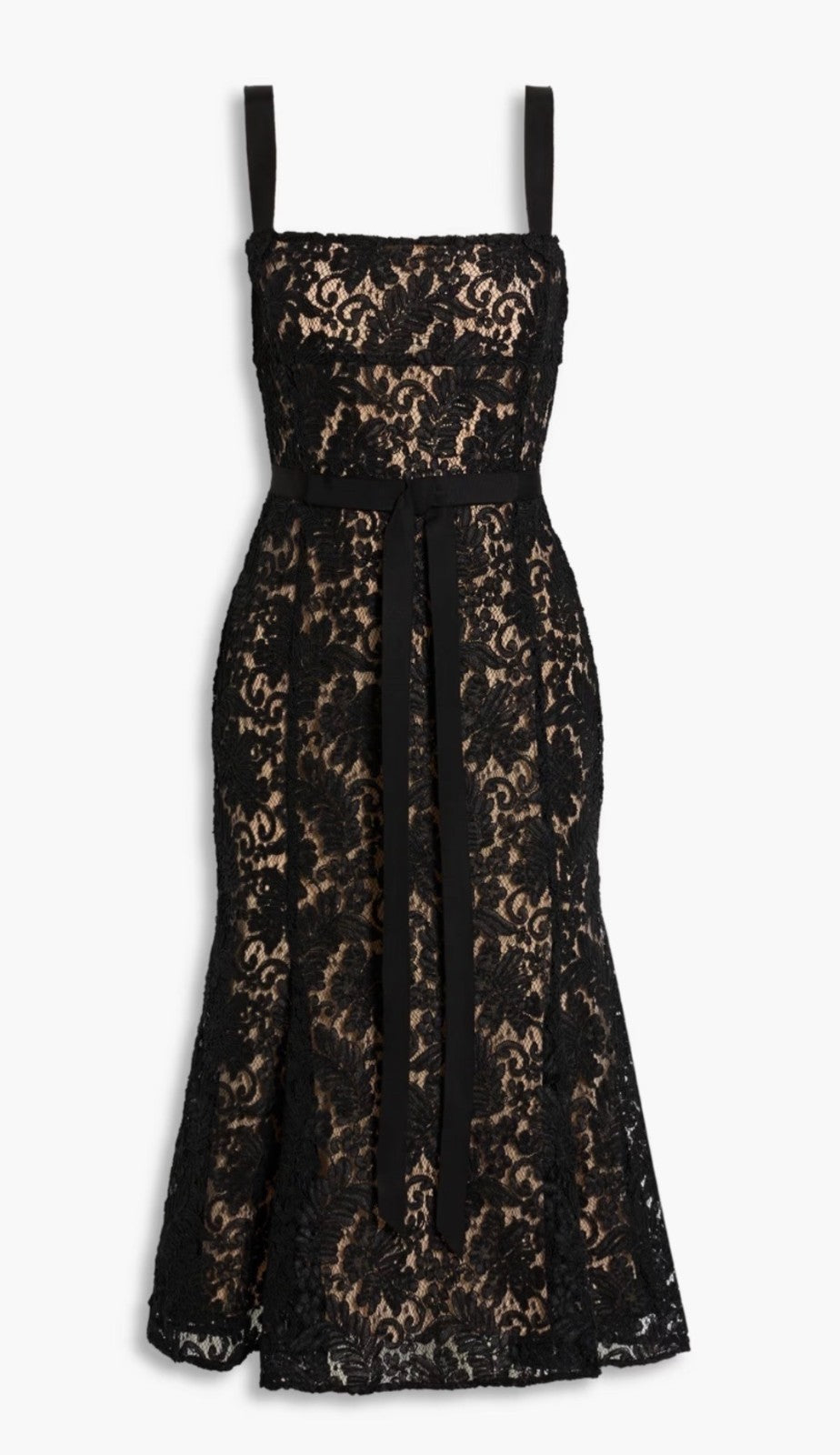 OSCAR DE LA RENTA Bow-embellished Corded Lace Midi Dress In Black Size 10 Retail