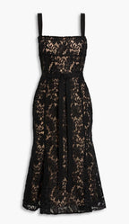 OSCAR DE LA RENTA Bow-embellished Corded Lace Midi Dress In Black Size 10 Retail