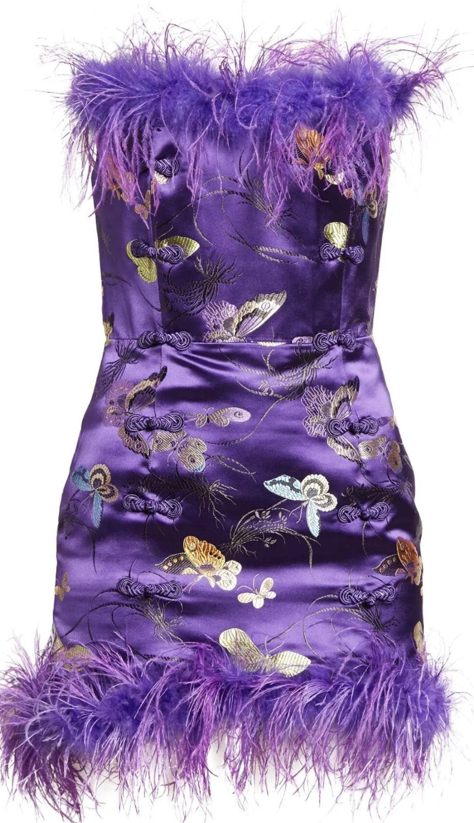 Sau Lee Jayde Feather Trim Satin Dress Size 2 Retails $595