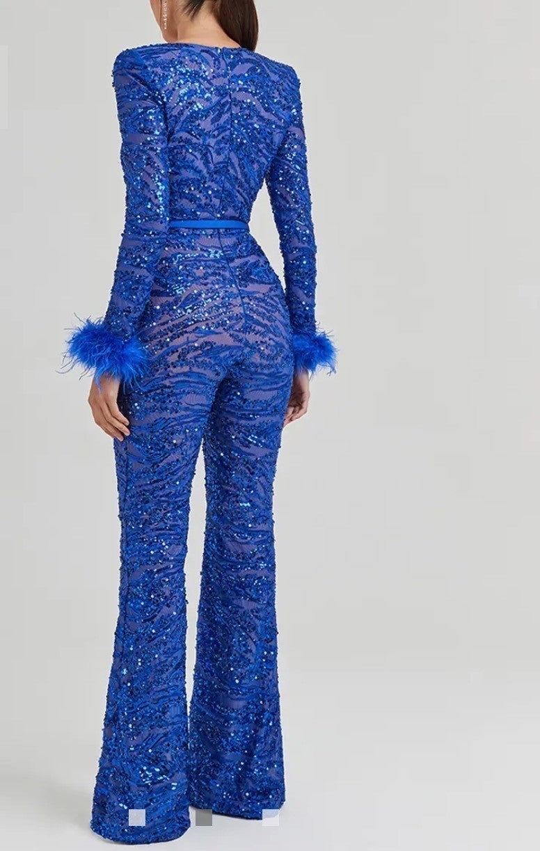 Nadine Merabi Blue Tia Jumpsuit Size 4 Retails $655