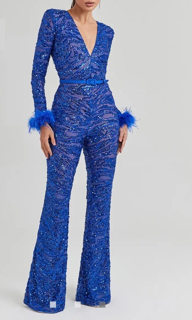 Nadine Merabi Blue Tia Jumpsuit Size 4 Retails $655