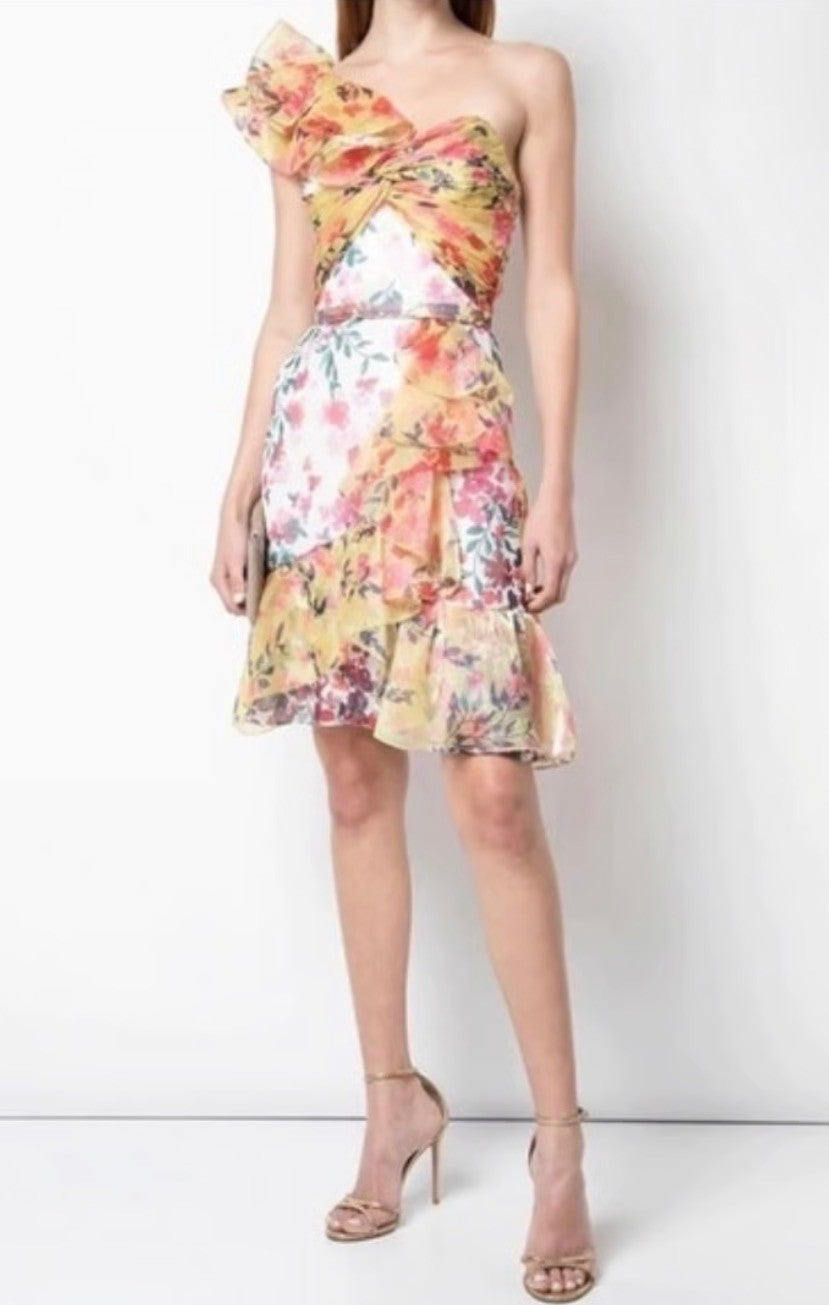 Marchesa Notte Ombre Sequin One-Shoulder Flutter Dress Size 6 Retails $895