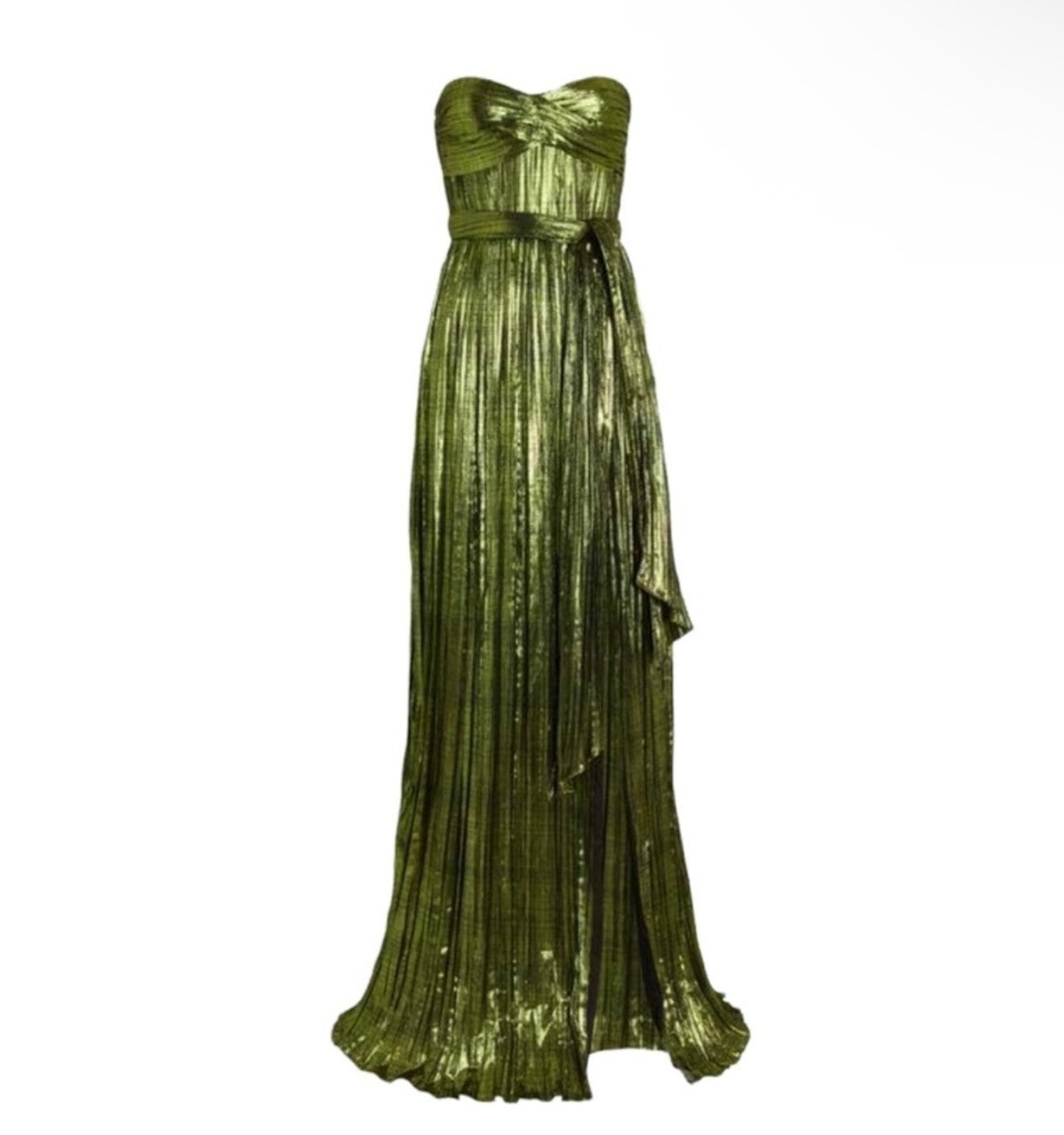 Jonathan Simkhai Metallic Plisse Green Gown Size S Retails $995