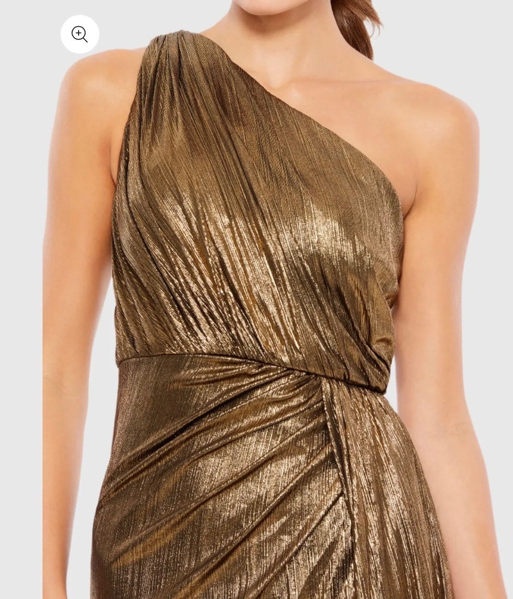 Mac Duggal Gold One Shoulder Draped Gown Size 2