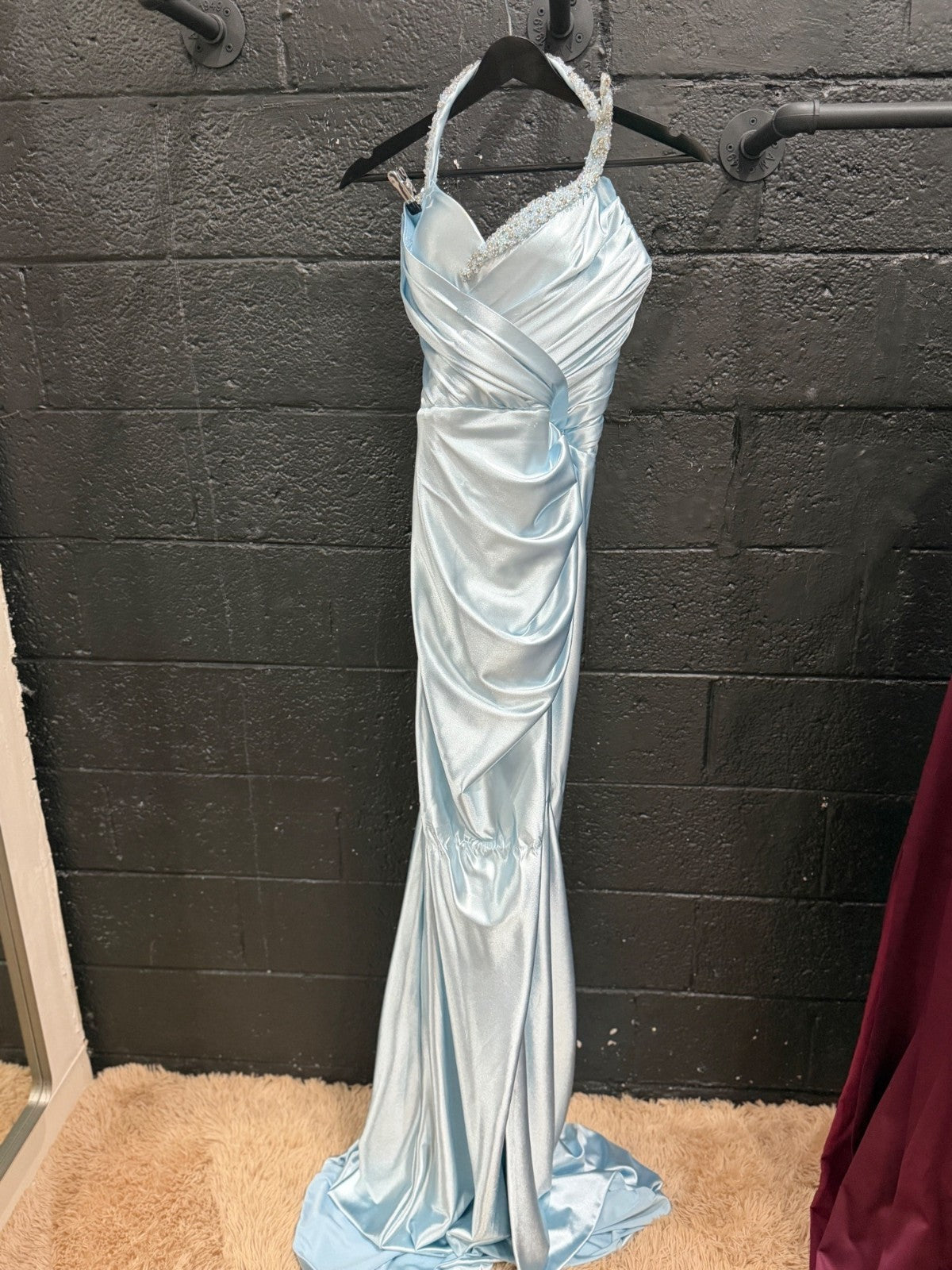 Albina Dyla Baby Blue Draped Dress Size 38 Retails $850