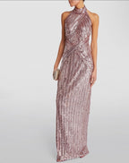 PAMELLA ROLAND Sequinned Embellished Halterneck Gown Size 4 Retails $10,500