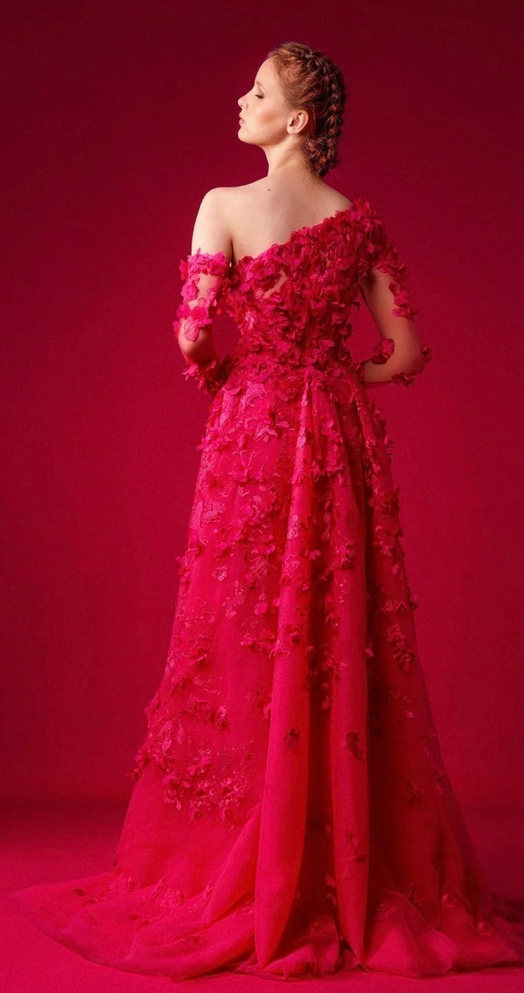 GATTINOLLI BY MARWAN Tulle Asymmetric Dress with Overskirt and Floral Size 12