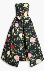 Oscar De La Renta Womens Strapless English Roses Faille Tea-Length Dress Size 4