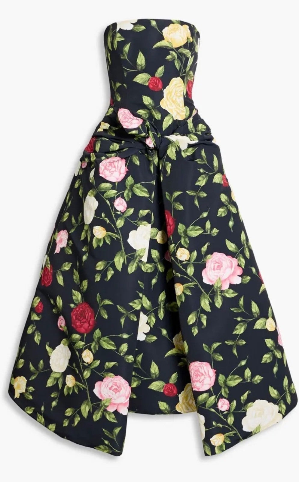 Oscar De La Renta Womens Strapless English Roses Faille Tea-Length Dress Size 4