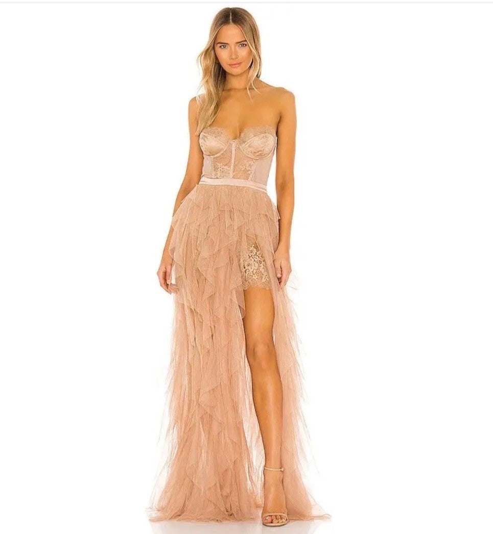 FOR LOVE & LEMONS X Bustier Gown - Warm Taupe Size XS