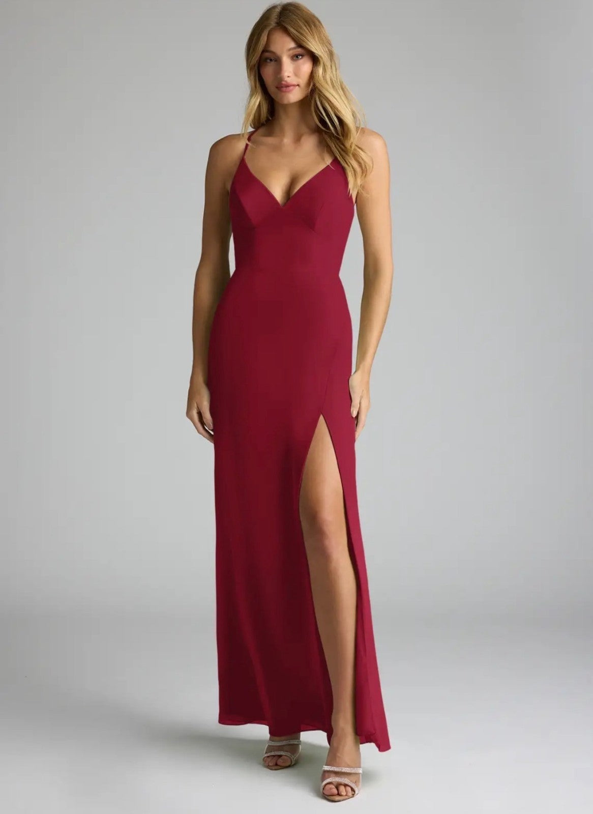 NWT Azazie Becca Burgundy Sheath V-Neck Chiffon Dress Size 0