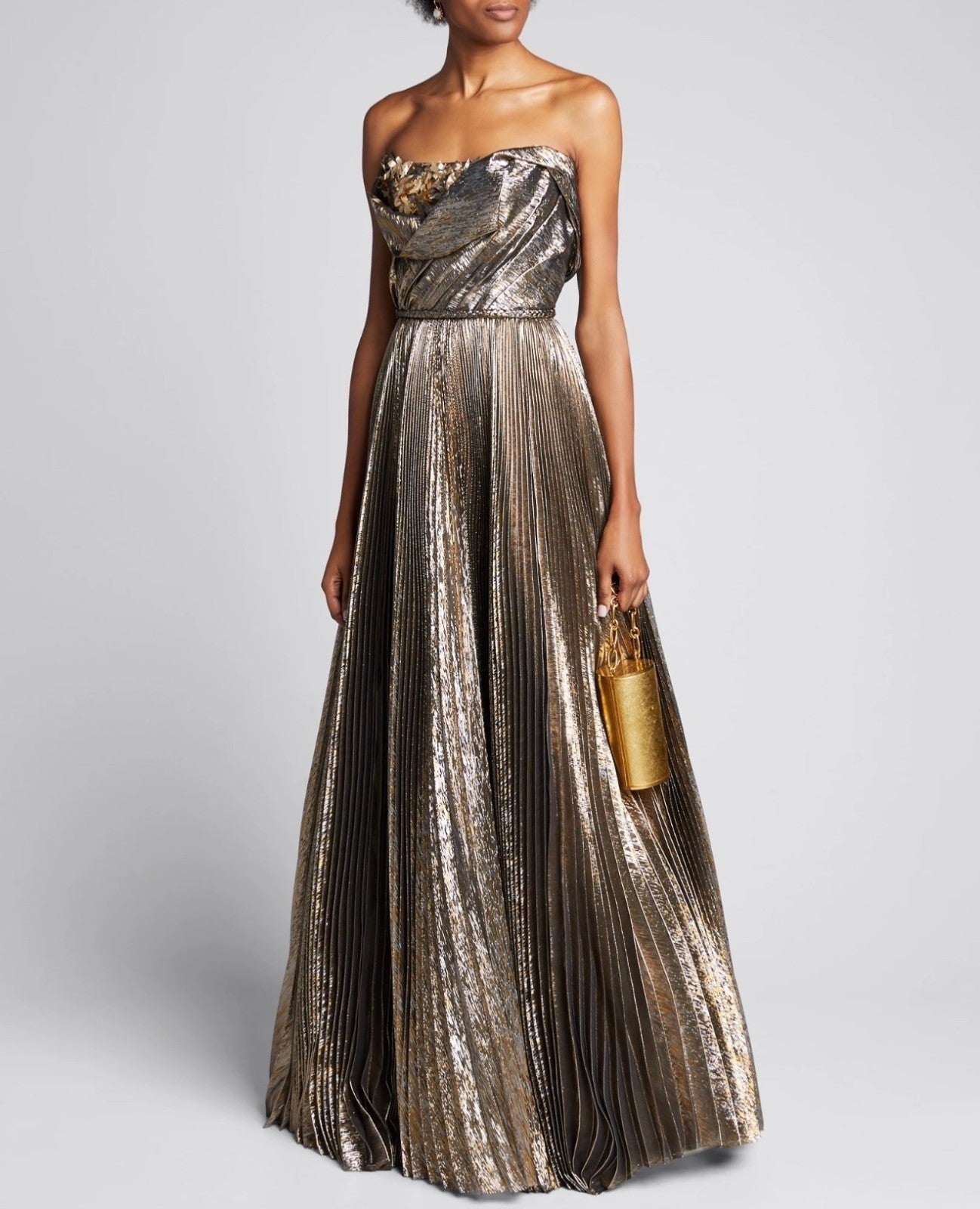 OSCAR DE LA RENTAStrapless Metallic Pleated A-Line Gown Size 4 Retails $8,990