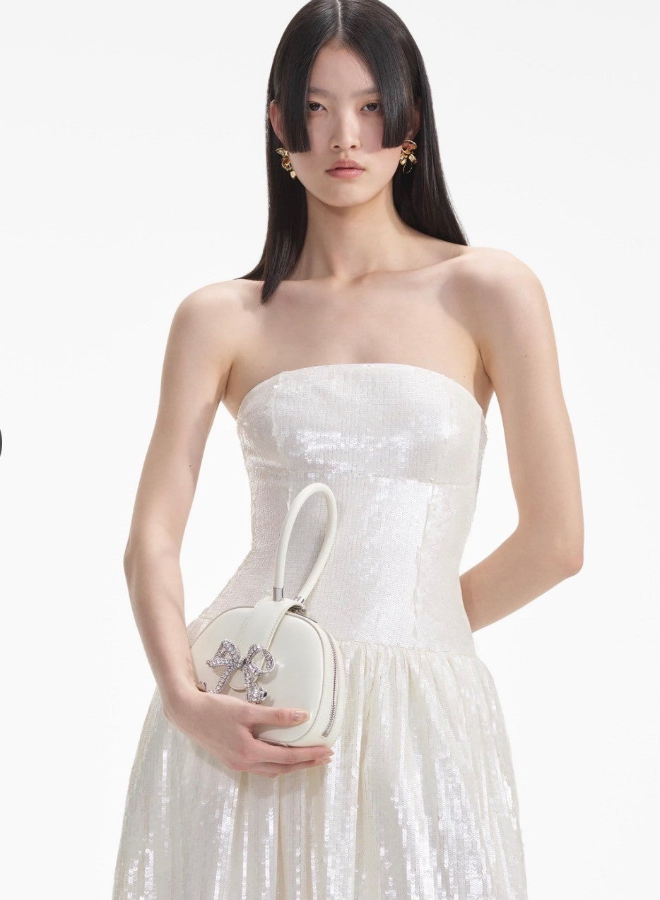 NWT self-portrait Cream Sequin Bandeau Midi Dress Size 6 Retails $700