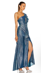 PATBO Metallic One Shoulder Maxi Dress Size 2 Retails $895