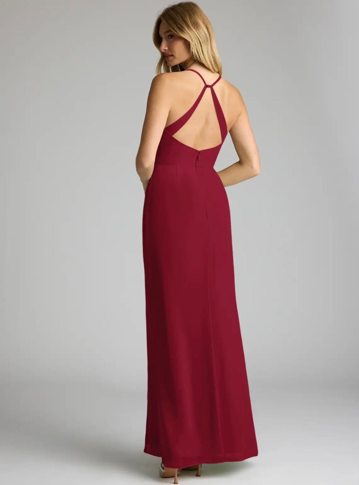 NWT Azazie Becca Burgundy Sheath V-Neck Chiffon Dress Size 0