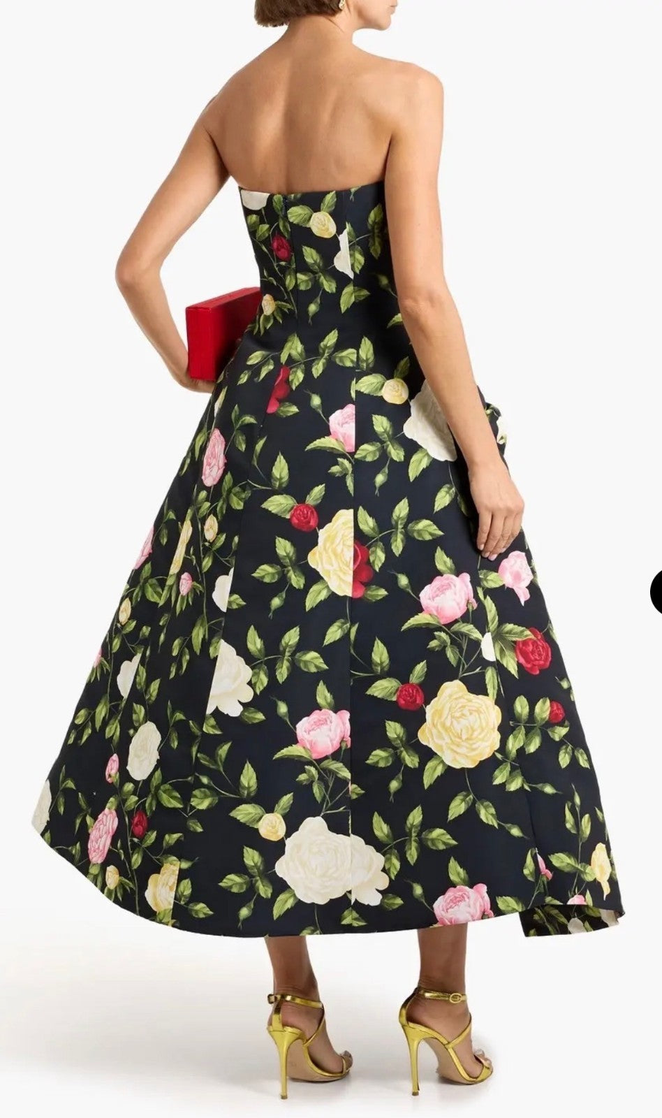Oscar De La Renta Womens Strapless English Roses Faille Tea-Length Dress Size 4