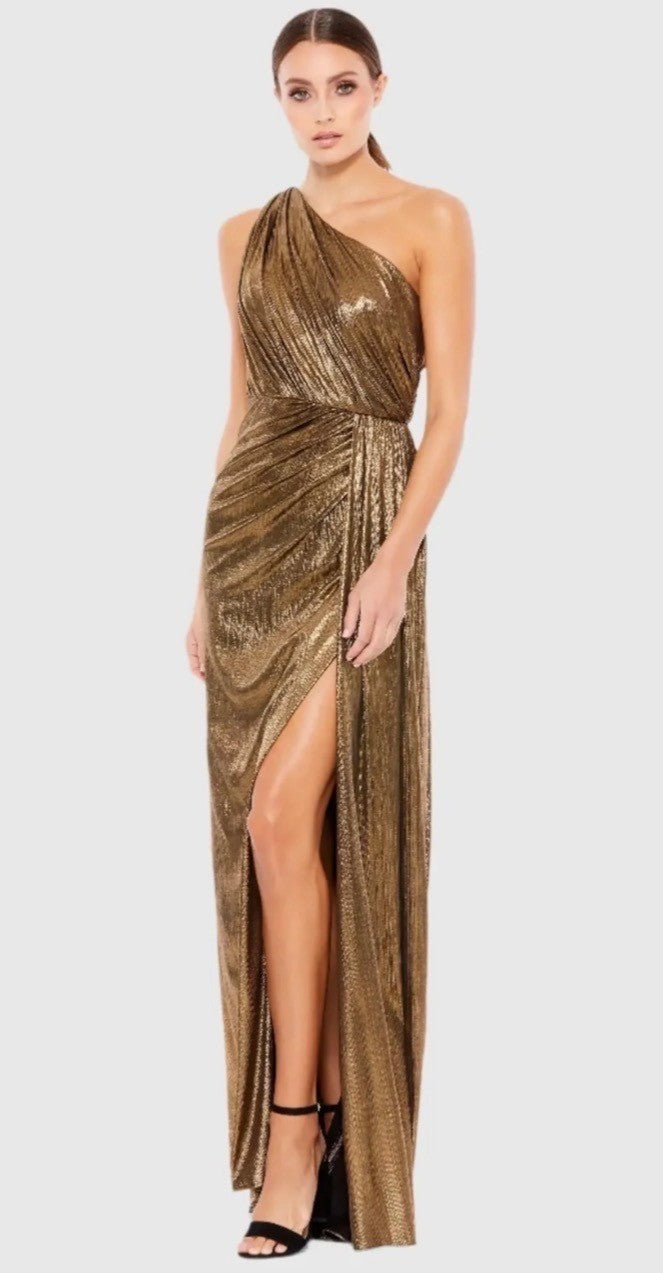 Mac Duggal Gold One Shoulder Draped Gown Size 2
