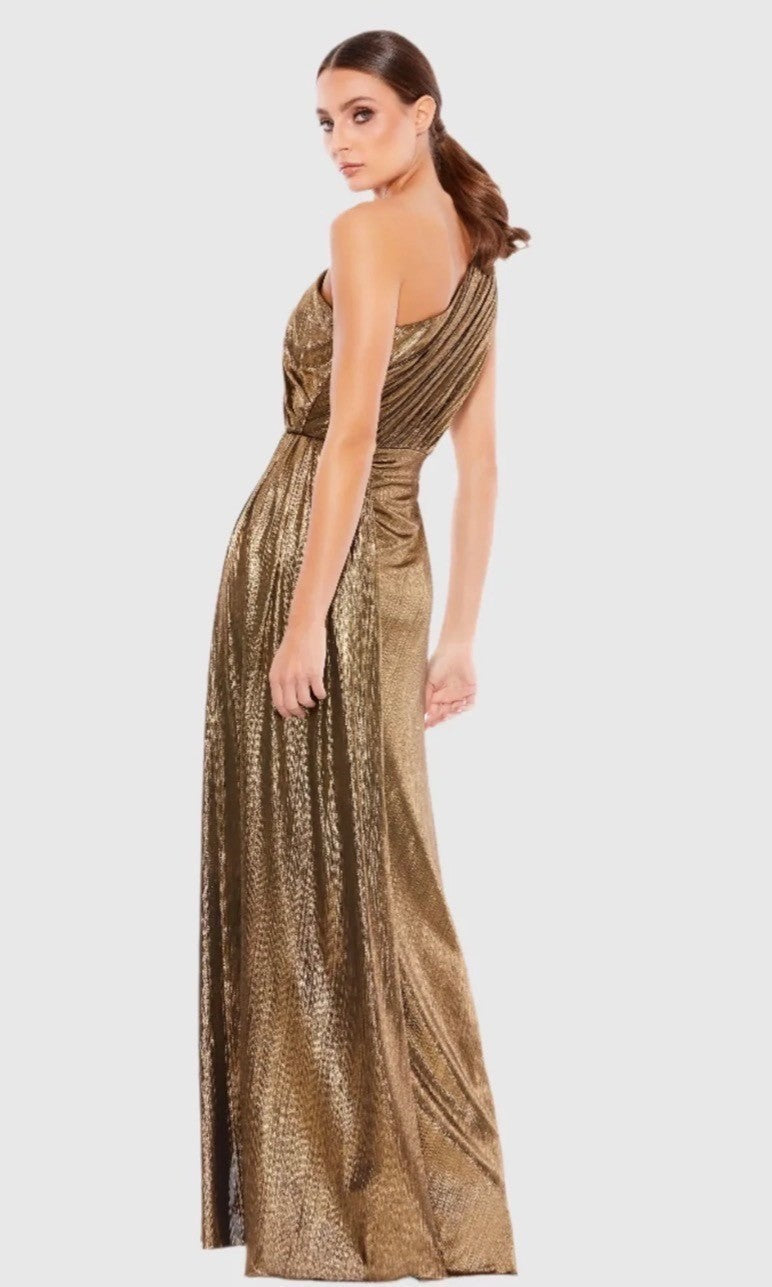 Mac Duggal Gold One Shoulder Draped Gown Size 2