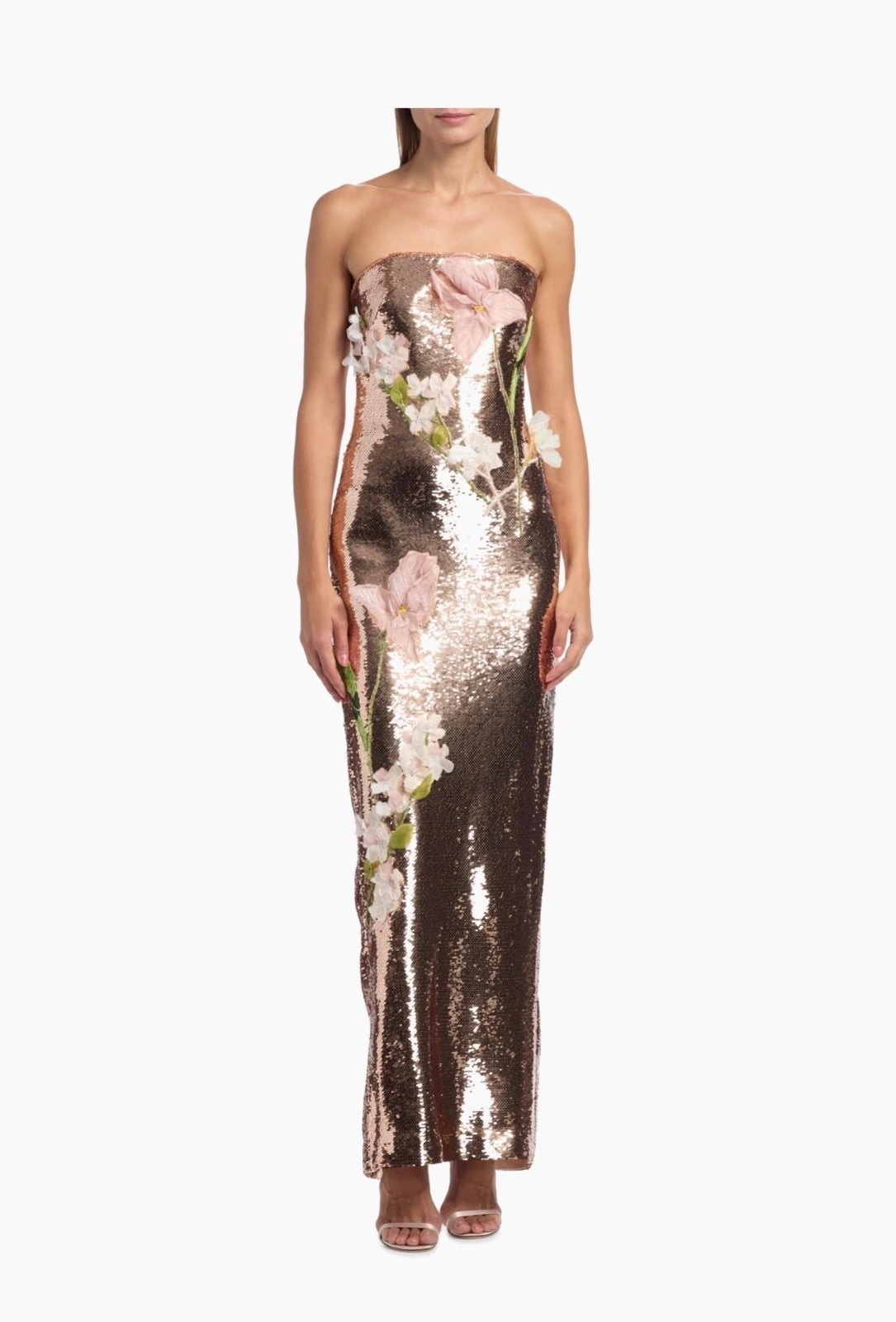 Monique Lhillier Sequined Floral Embroidered Column Gown Size 10 Retails $8,495