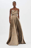 OSCAR DE LA RENTAStrapless Metallic Pleated A-Line Gown Size 4 Retails $8,990
