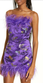 Sau Lee Jayde Feather Trim Satin Dress Size 2 Retails $595