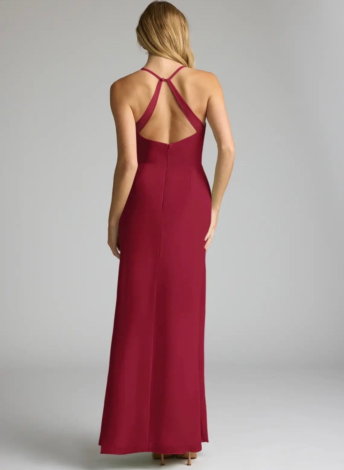 NWT Azazie Becca Burgundy Sheath V-Neck Chiffon Dress Size 0