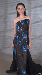 Tony Ward Pret-A-Porter Flowers Embroidered Black Tulle Dress Size 40 Retails 9K